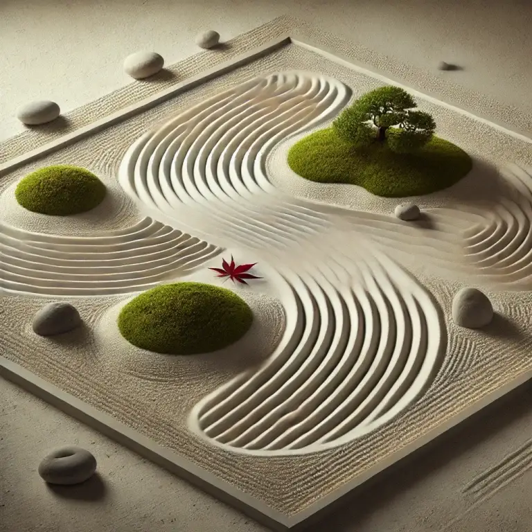 a japanese style zen sand garden, with visible boundaries